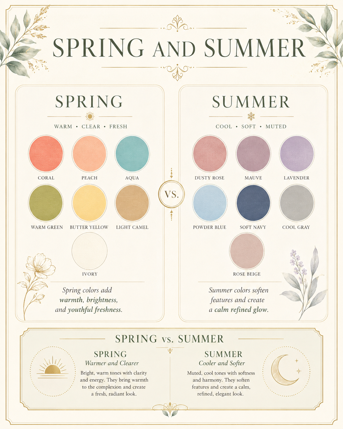 infographic: Spring and Summer palettes side by side