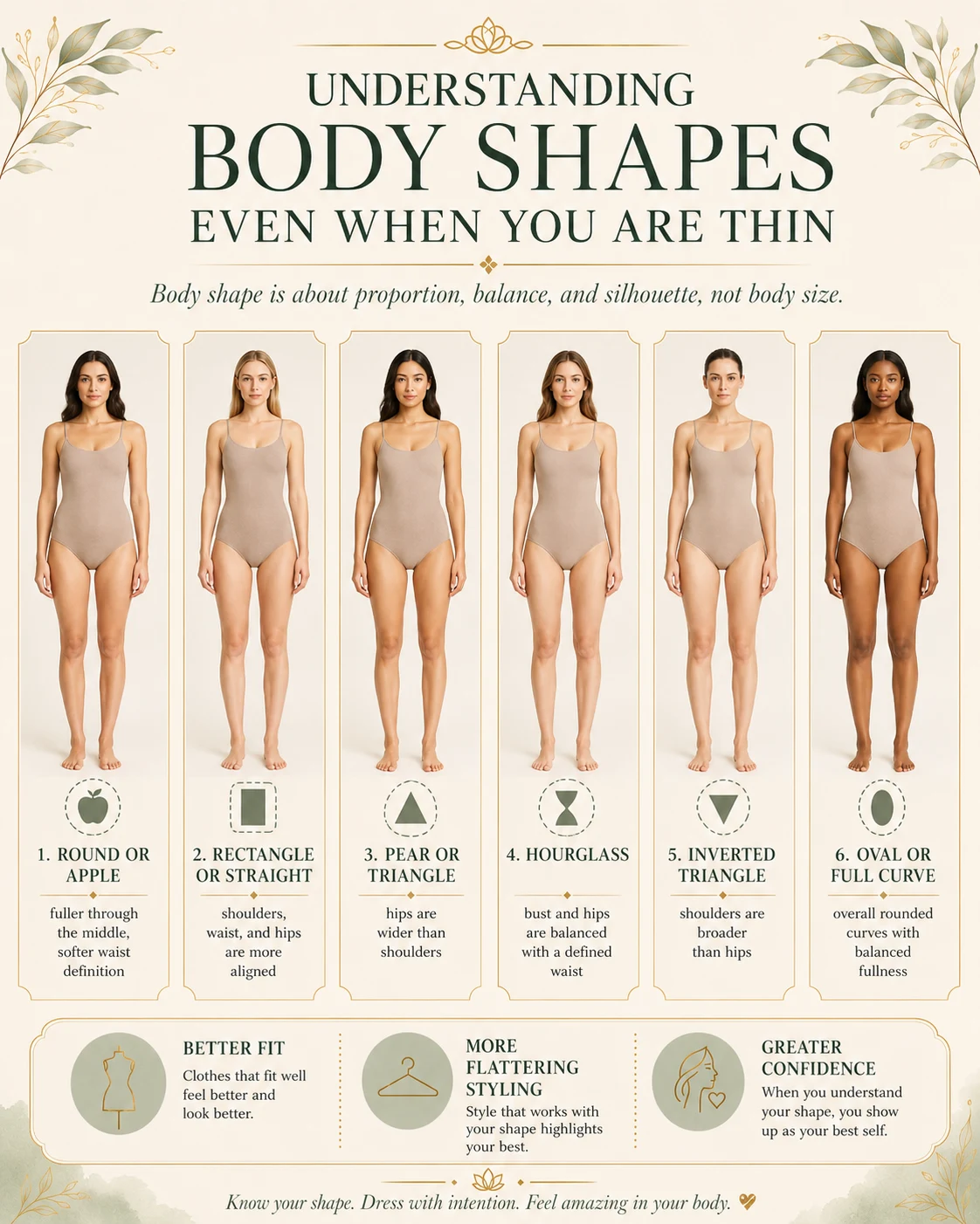 infographic: Understanding Body Shapes Even When You Are Thin, six slim women lineup