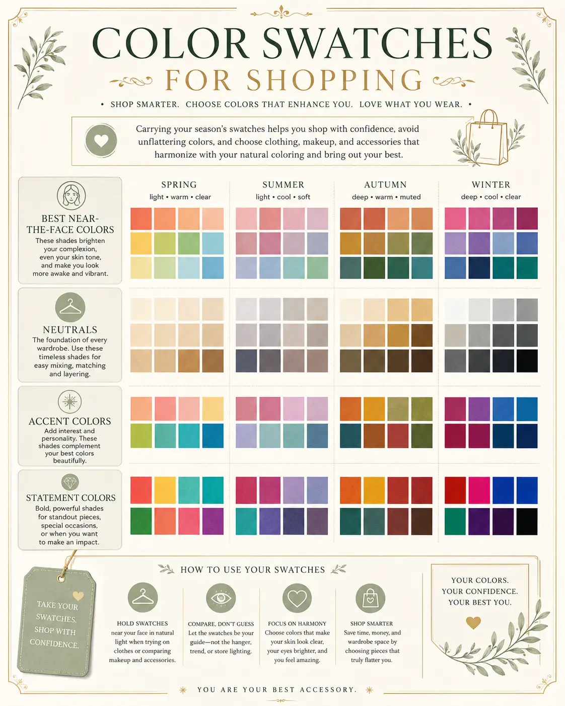 infographic: Color Swatches for Shopping, seasonal swatch cards