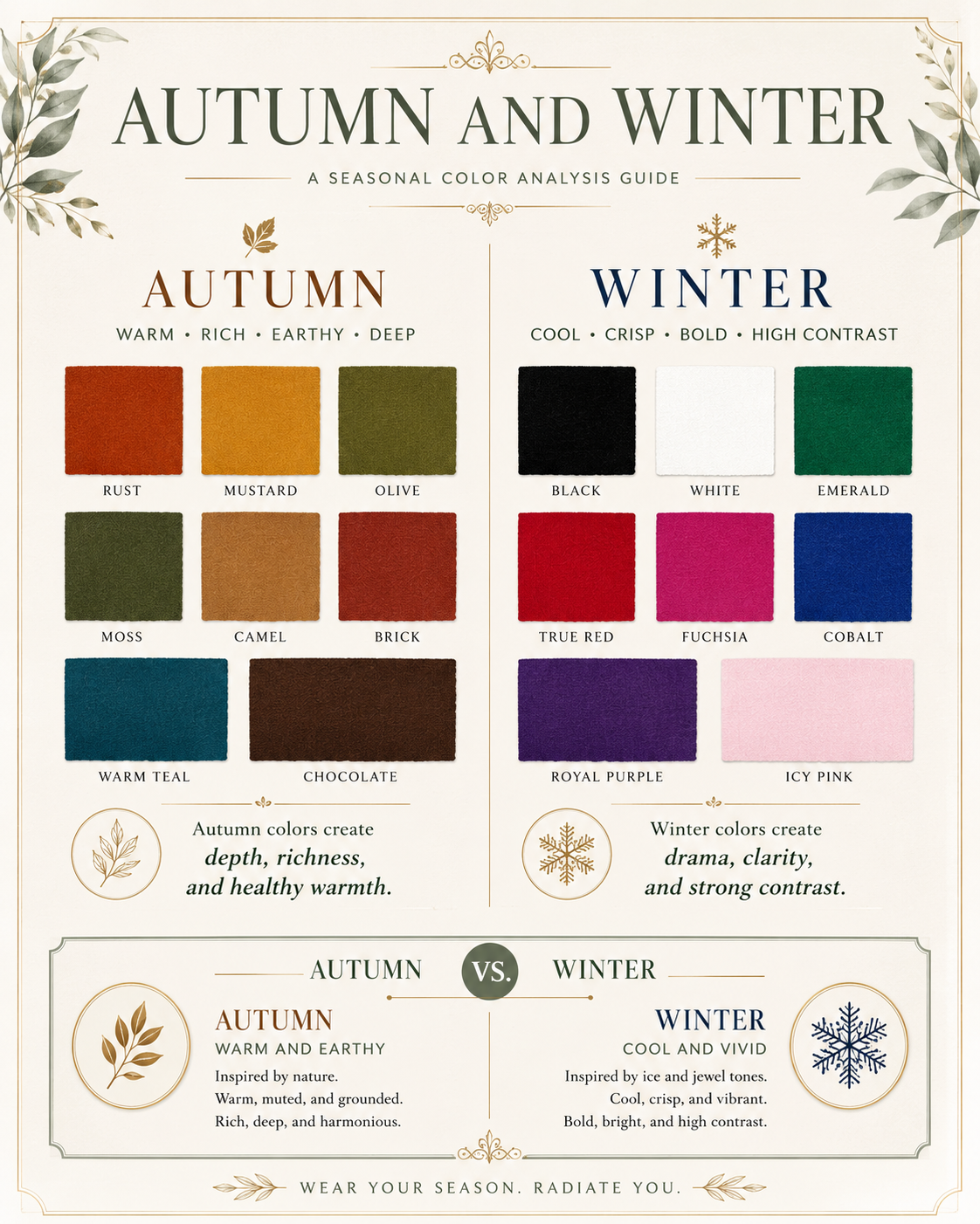 infographic: Autumn and Winter palettes side by side
