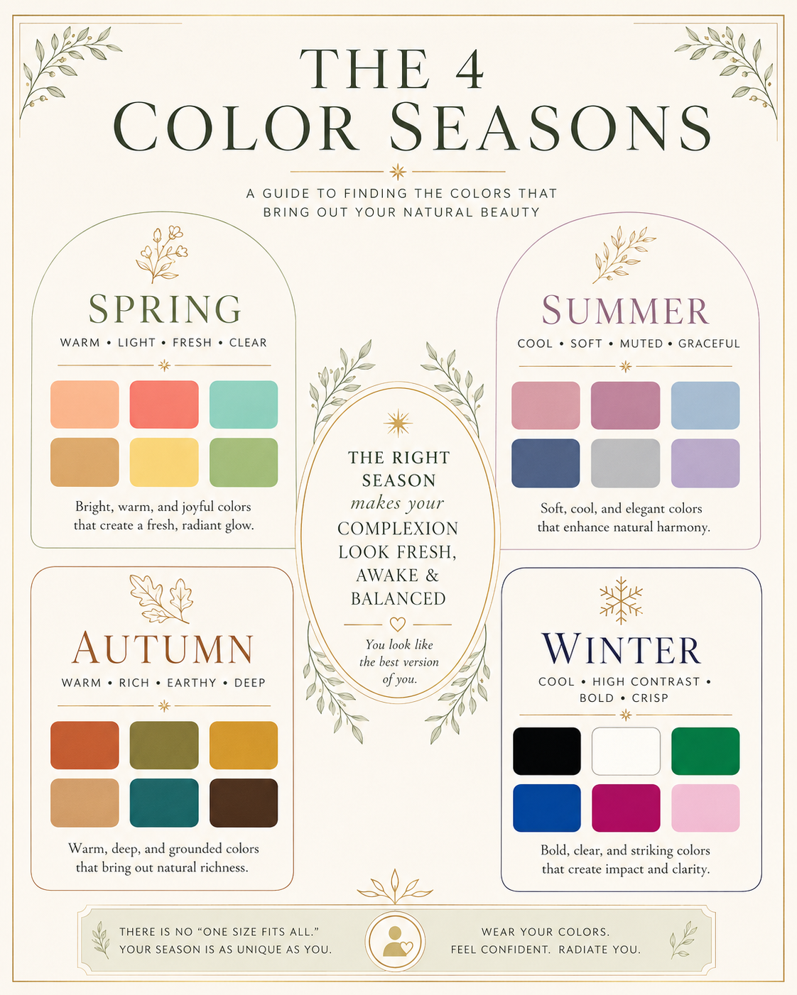 infographic: The 4 Color Seasons, spring/summer/autumn/winter palettes