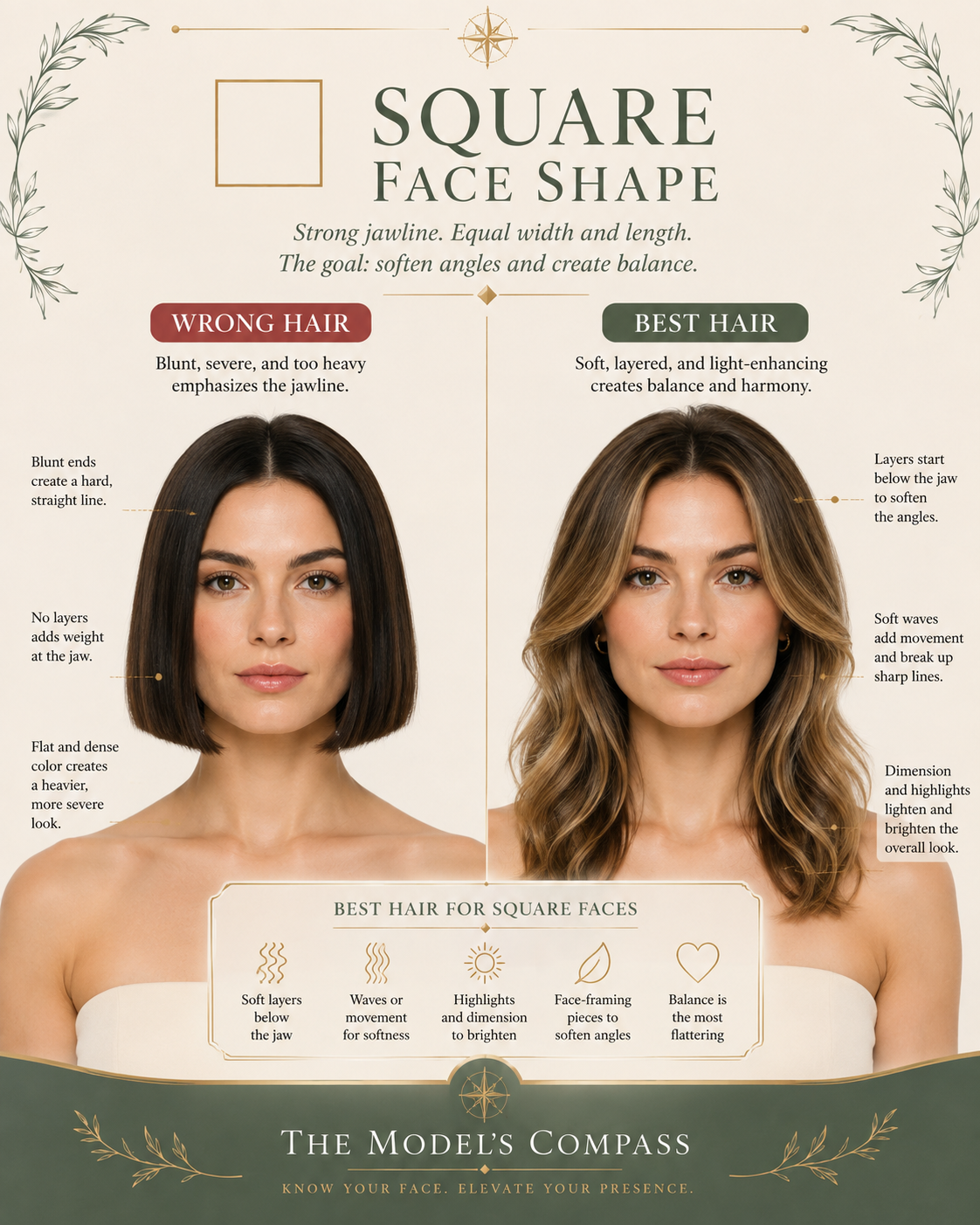 Square face shape wrong vs best hair, blunt bob vs soft face-framing waves